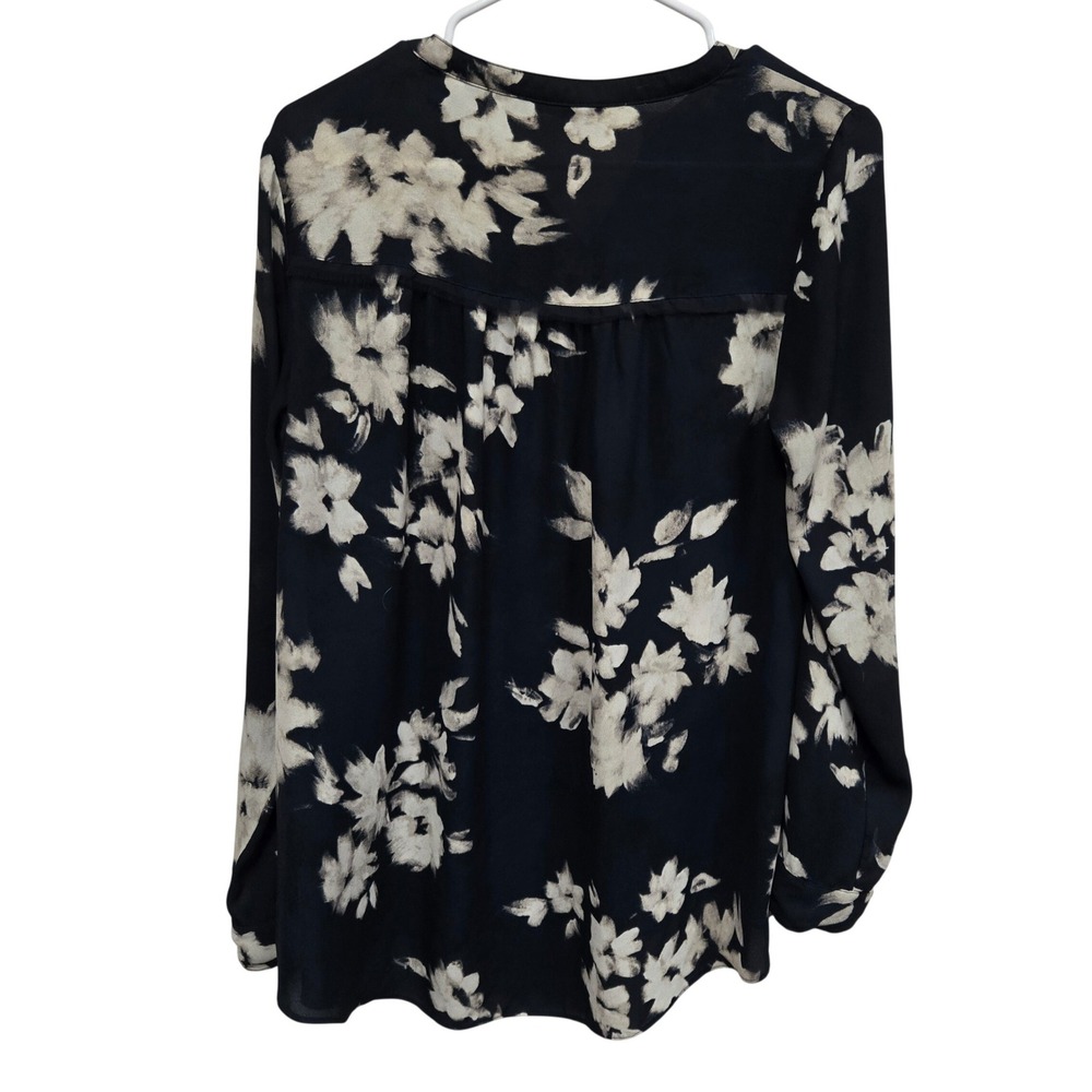 Simply Vera Vera Wang Navy Floral Print Tunic Blouse Top Women's Size Medium - Picture 7 of 9